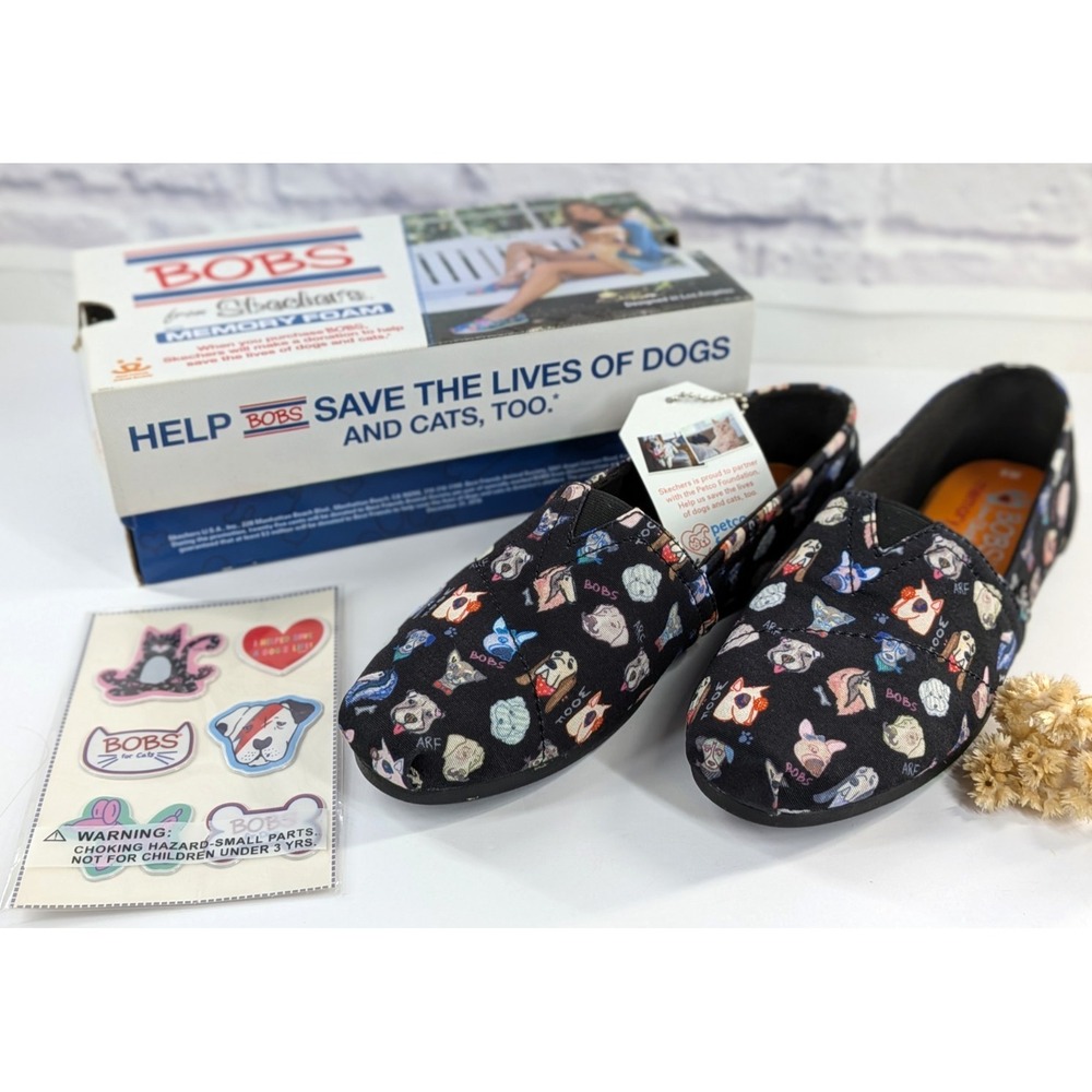 NIB POSH PUPS😍Skechers BOBs for Dogs Slip-On Sz 6 Flat Memory Foam Shoes Black